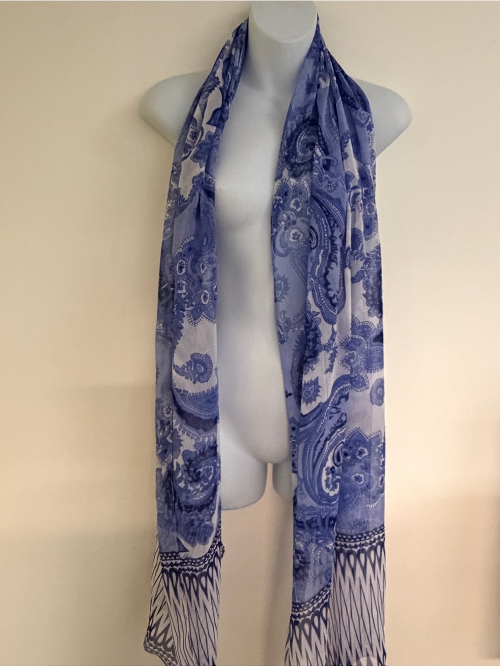 Raj Blue Paisley Silk Chiffon Scarf NWT